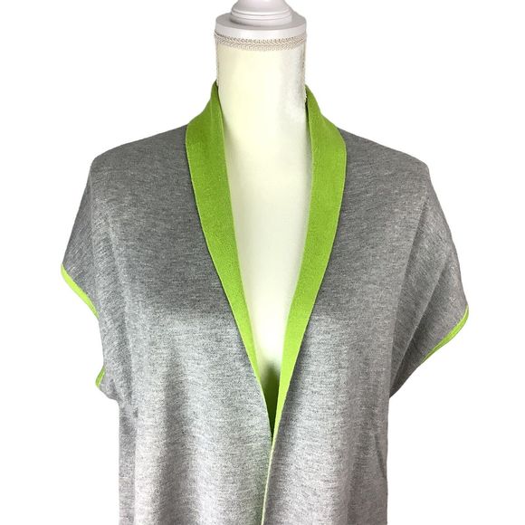 OST Knit Gray Green Open Front Long Oversize Sweater Vest Women's Size S Small - Picture 2 of 16